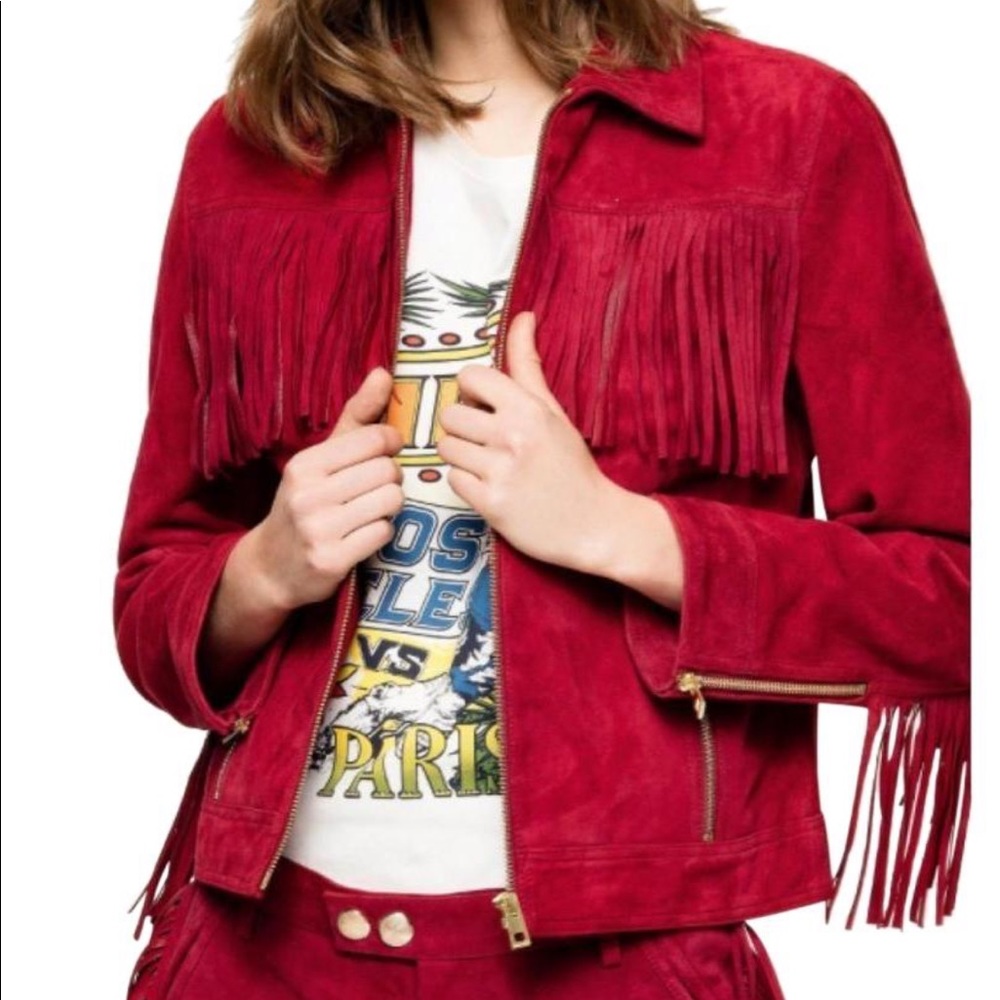 Zadig & Voltaire Red suede fringe jacket